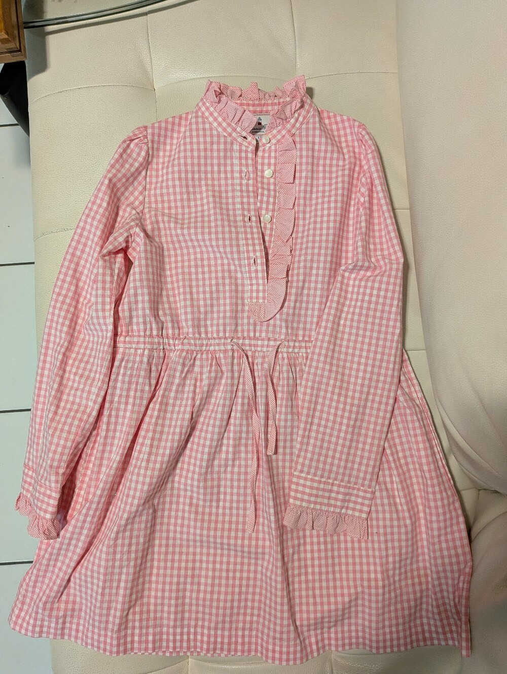 Classic Prep Pink Gingham Ruffle-Trim Dress
